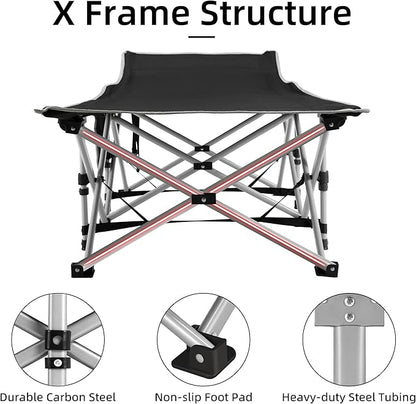 Portable Camping Cot, Sleeping Cot for Adult, 28" Extra Wide Heavy Duty Folding Cot Max Load 600LBS with Thick Mattress, Portable Camping Bed for Camp Outdoor/Office, Home Nap (Blue)