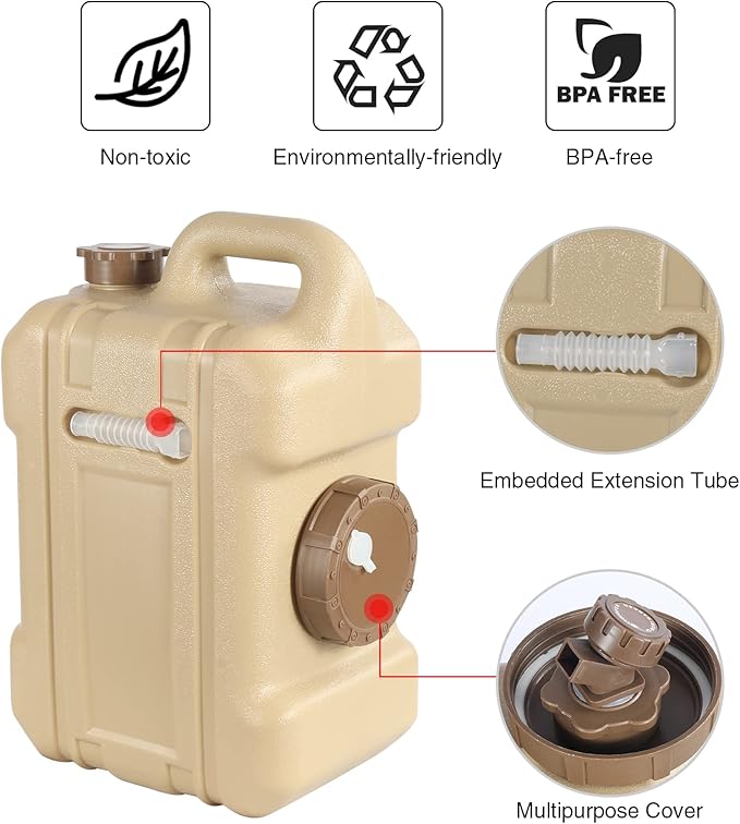 REDCAMP 3.4 Gallon Water Container with Spigot, Portable Emergency Water Storage Tank, BPA Free Water Jug for Camping Outdoor Hiking (13L, Brown)