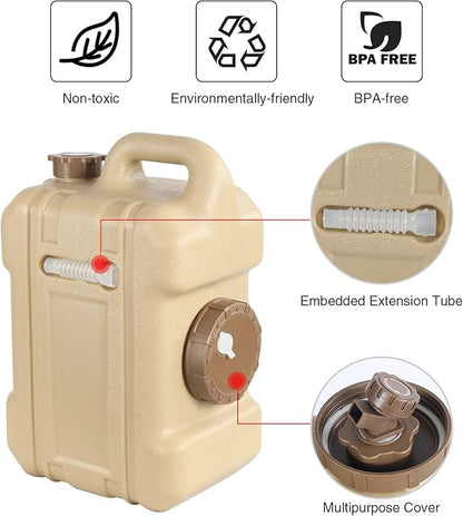 REDCAMP 3.4 Gallon Water Container with Spigot, Portable Emergency Water Storage Tank, BPA Free Water Jug for Camping Outdoor Hiking (13L, Brown)