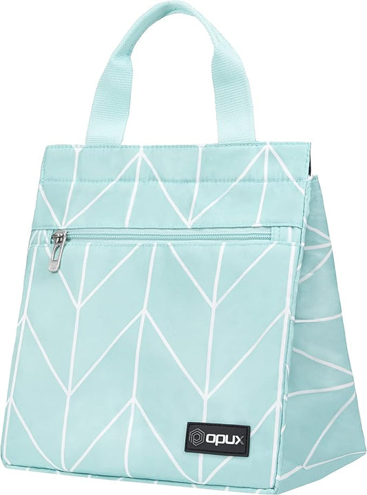 opux Lunch Bag for Women, Insulated Lunch Box Tote for Girls Kids Adult School Work, Reusable Womens Lunch Tote for Office Travel, Cute Small Lunch Tote, Fits 12 Cans - Chevron Teal