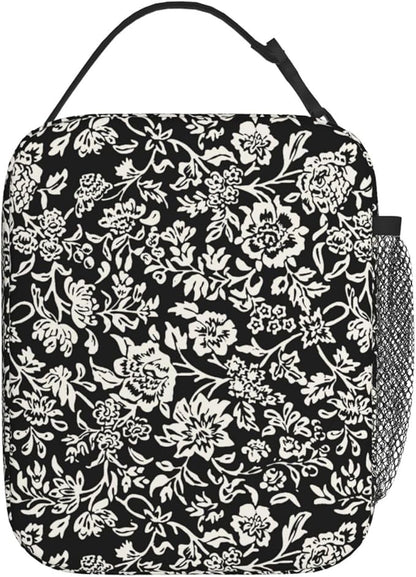 Modern Vintage Whimsical Floral Lunch Box for Women, Flower Tote Bag for Girls, Kids Lunch Bag Reusable Insulated Lunch Bag for School Work Picnic