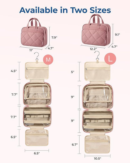 BAGSMART HangingToiletry Bag for Women, Puffy Travel Toiletry Bag with Jewelry Organizer, Waterproof Cosmetic Makeup Bag Compartment, Toiletries Kit Set for Traveling, Accessories, Essentials (Large)
