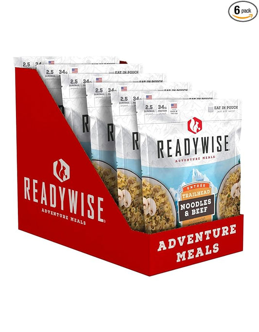 READYWISE - Adventure Meal, Creamy Pasta With Chicken, 15 Servings Total, Pack of 6, Emergency Preparedness, Freeze Dried Food, MRE, Snack Pack or Emergency Food, Backpacking, Camping, Hiking, and, Survival Food