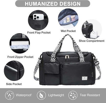 Small Gym Bag for Women, Travel Duffle Bag Carry On Weekender Bag with Shoe Compartment
