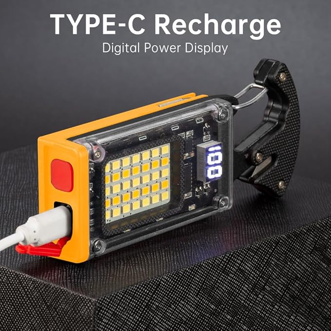 LED Small Flashlight, Keychain Light, COB Multi-Function Mini Work Light, 1000 Lumens Rechargeable, 8 Lighting Modes, Fire Starter, Seat Belt Cutter, Screwdriver, Yellow