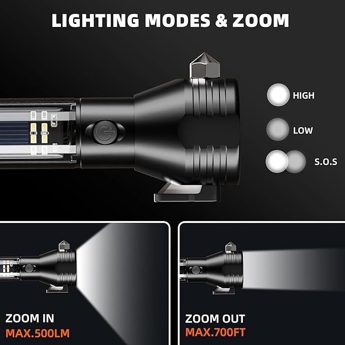 Otdair Solar/Rechargeable LED Flashlight, Multi Function Ultra Bright Flashlight, Emergency Strobe Light, USB-C Rechargeable, 5 Modes for Outdoor, Camping, Hiking, 2Pack