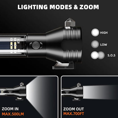 Otdair Solar/Rechargeable LED Flashlight, Multi Function Ultra Bright Flashlight, Emergency Strobe Light, USB-C Rechargeable, 5 Modes for Outdoor, Camping, Hiking