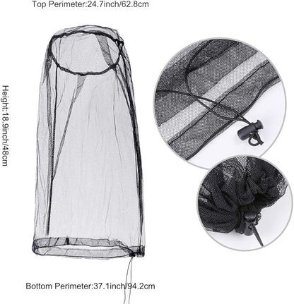 4Monster Mosquito Head Net Hat, Ultra Large, Extra Fine Holes, Insect Netting, Bug Face Shield, Soft Durable Fly Screen, Protection for Outdoor Lover, with Carry Bag Black