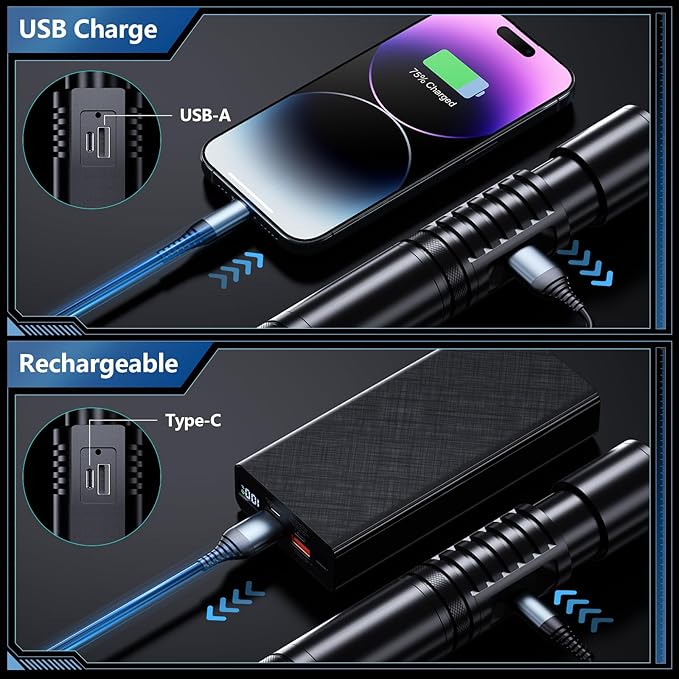 Rechargeable Flashlights High Lumens - 900000LM Super Bright Flashlight - High Power Flashlight with LCD Display, Zoomable, Waterproof, Handheld Flashlights for Emergencies, Camping - 2 Pack, Medium