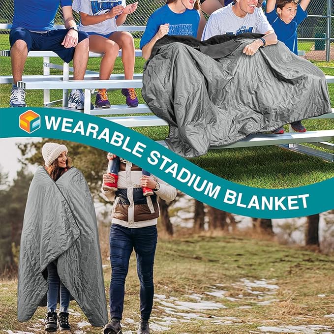 SUN CUBE Large Waterproof Camping Blanket, Fleece Quilted Stadium Blanket for Cold Weather, Windproof Foldable Outdoor Blanket Mat for Picnic, Beach, Pets, Car, 60x80in