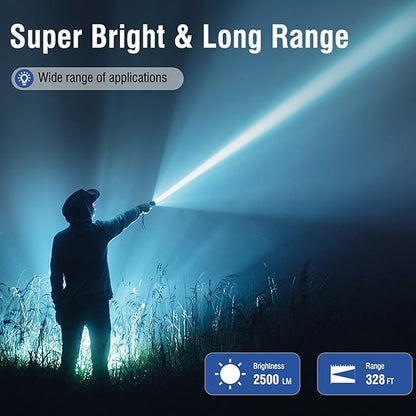 ULTRAFIRE 2500 High Lumens Rechargeable LED Mini Flashlight,Super Bright 5 Modes Tactical Flashlight,Waterproof for Camping, Outdoor, Emergency Torch Light