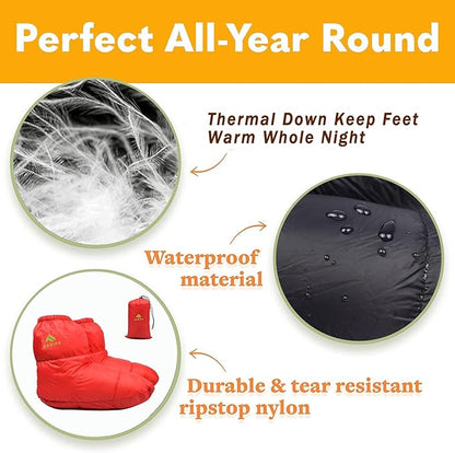 Down Booties Warm Socks Ultralight Sleeping Sock for Camping, Backpacking - Camp Sleeping Bag Tent Down Foot Warmer for Men & Women