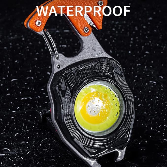 LED Small Flashlight Multitool, Rechargeable Keychain Light, COB Multi-Function Mini Work Light, 500 Lumens, 7 Lighting Modes with Electric Lighter, Seat Belt Cutter, Screwdriver, Whistle