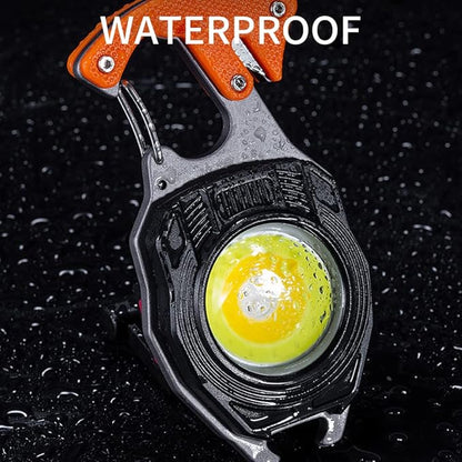 LED Small Flashlight Multitool, Rechargeable Keychain Light, COB Multi-Function Mini Work Light, 500 Lumens, 7 Lighting Modes with Electric Lighter, Seat Belt Cutter, Screwdriver, Whistle