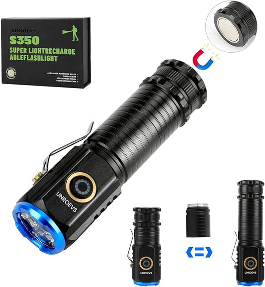 2550 Lumen 2-in-1 Small Flashlight,Led Rechargeable Flashlights High Lumens USB C Charge,Small Powerful Flashlights with 5 Modes, Magnetic Flashlight for Camping, Hiking, Emergency