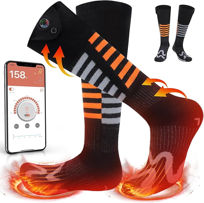 Heated Socks, Rechargeable Heated Socks for Men Women, Battery Powered Foot Warmer with APP Control for Winter Hunting Skiing Camping Hiking