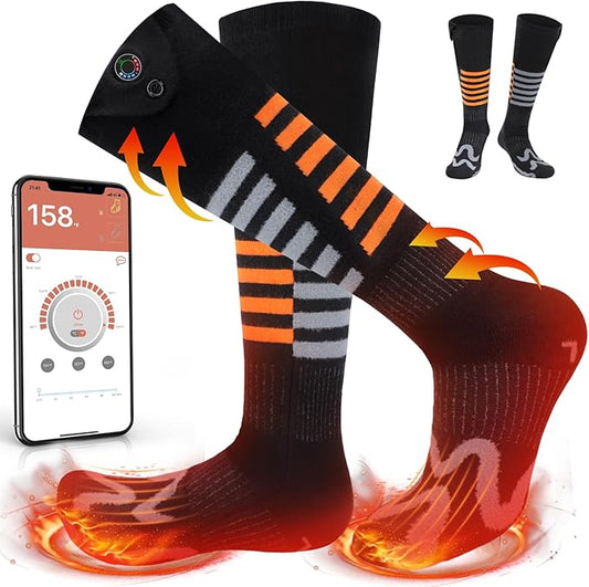Heated Socks, Rechargeable Heated Socks for Men Women, Battery Powered Foot Warmer with APP Control for Winter Hunting Skiing Camping Hiking