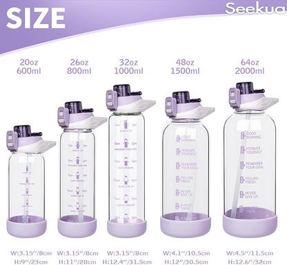48 oz Large Sports Glass Water Bottle with Straw & Time Marker, Motivational Daily Glass Drinking Bottle with Strap for Fruit Infused Water, Smoothie, Coffee