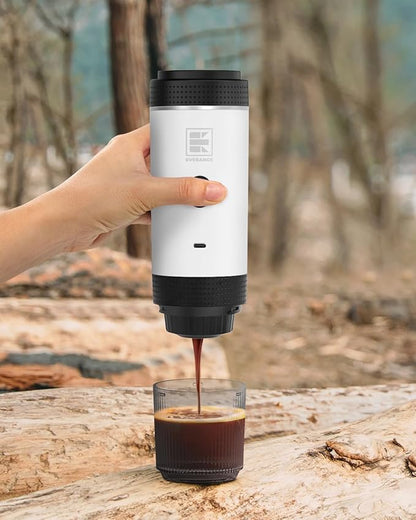 Portable Electric Espresso Machine, Travel Coffee Maker for Camping, Car, RV & Hiking, Self-Heating with Type-C, Compatible with Ground Coffee & NS Capsules, White