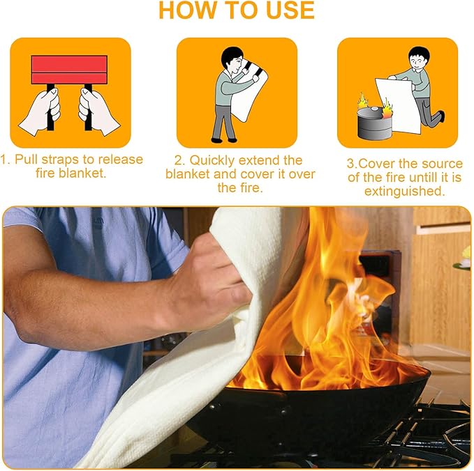 Fire Blankets Emergency for Home Kitchen Fiberglass Fire Extinguisher Blanket for School, Fireplace, Grill, Vehicle, Office, Warehouse