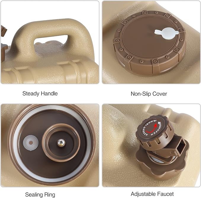 REDCAMP 3.4 Gallon Water Container with Spigot, Portable Emergency Water Storage Tank, BPA Free Water Jug for Camping Outdoor Hiking (13L, Brown)