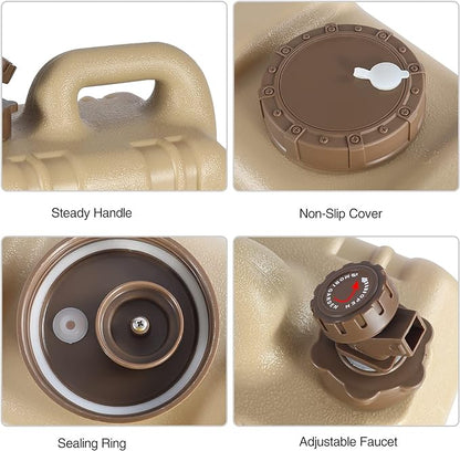 REDCAMP 3.4 Gallon Water Container with Spigot, Portable Emergency Water Storage Tank, BPA Free Water Jug for Camping Outdoor Hiking (13L, Brown)