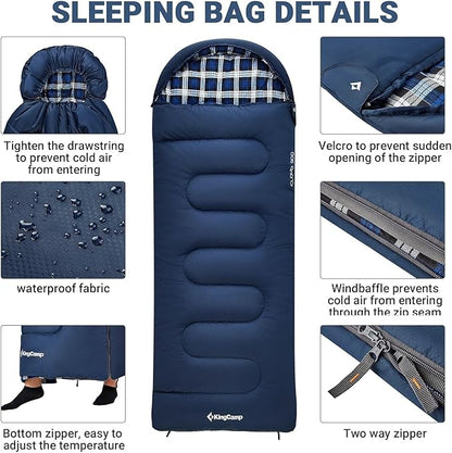 KingCamp 45°F Kids Sleeping Bag, Lightweight Waterproof & Compact Flannel Sleeping Bags Cold Weather & Warm Youth Essentials Gear Accessories for Camping, Fits 10-12 Children up to 5'5" Tall