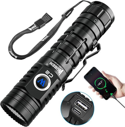 WUBEN C2 Flashlights High Lumens, 2000 Lumens Rechargeable Tactical Flashlights with 7 Modes Flash Light, Pocket LED Flashlight with IP68 Waterproof for Emergencies, Outdoor, Camping