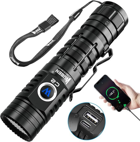 WUBEN C2 Flashlights High Lumens, 2000 Lumens Rechargeable Tactical Flashlights with 7 Modes Flash Light, Pocket LED Flashlight with IP68 Waterproof for Emergencies, Outdoor, Camping