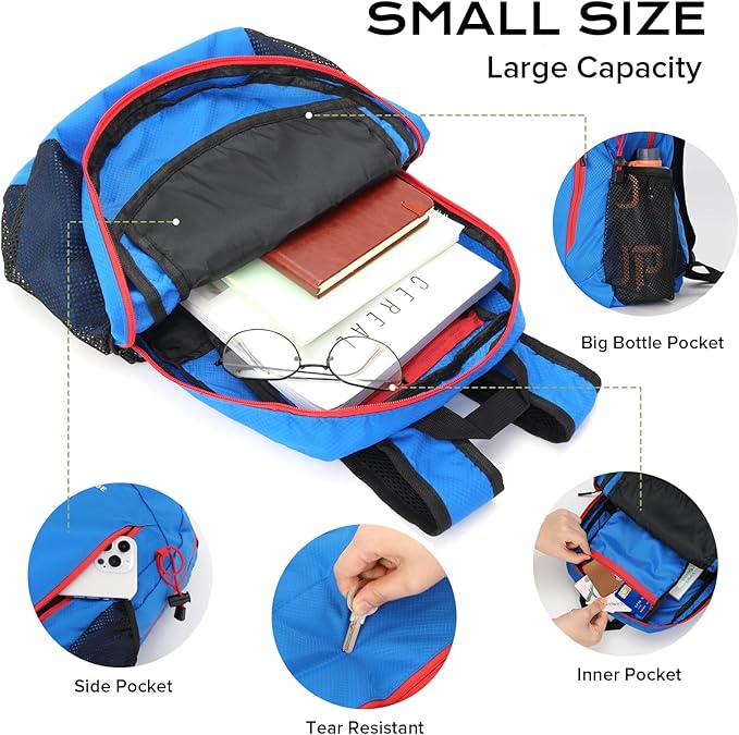 15L Highly Water-resistant Hiking Daypack, Small Backpack Travel Outdoor, Lightweight Day Pack with Tool Loops(Sky Blue)