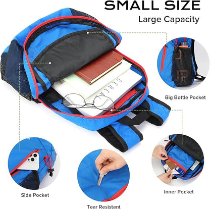 15L Highly Water-resistant Hiking Daypack, Small Backpack Travel Outdoor, Lightweight Day Pack with Tool Loops(Sky Blue)