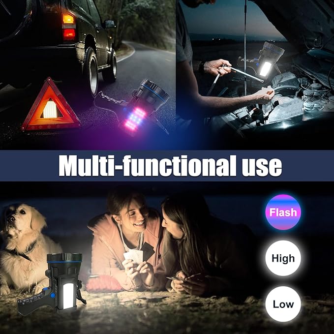 Rechargeable Spotlight Flashlight, Super Bright 1000000 lumens Waterproof Hand held Spot Lights, Long Range Large Hunting Lamp Searchlight, LED Flashlight with COB Light for Camping