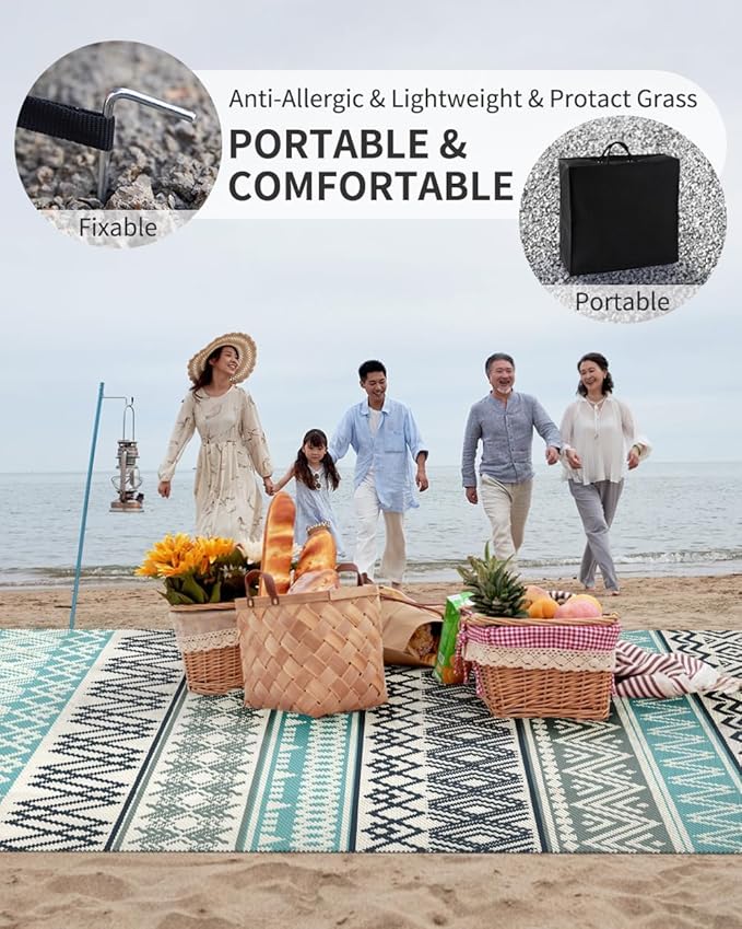 MontVoo Outdoor Rug Carpet 10x14 Waterproof-Patio Rug Mat Reversible RV Camping Rug Picnic Mat Plastic Straw Outside Rug for Balcony Porch Deck Beach-Boho Outdoor Area Rug for Patio Decor Colorful