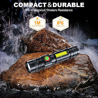 iToncs USB Rechargeable Flashlight, 2000 Lumens Super Bright Magnetic Flashlight with COB Work Light, Waterproof, 4 Modes, Pocket Tactical Flashlights 2 Packs Tactical Flashlights with Holsters