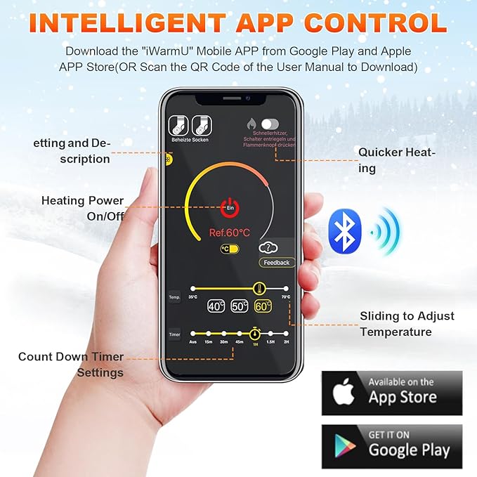 Heated Socks for Men Women,5000mAh Rechargeable Foot Warmer Electric Heating Socks with 3 Heating Settings & App Remote Control Thermal Electric Socks,Warm Socks for Hunting Skiing Camping Hiking