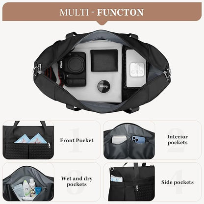 Maelstrom Gym Bag for Women,40L Travel Duffel Bag with Shoes Compartment and Wet Pocket,Waterproof Carry On Weekender Bag,Sport Gym Tote Bags Swimming Yoga, Hospital Holdalls-Black