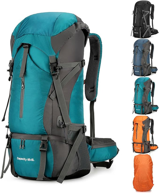 OKYUK 70L Hiking Backpack, Camping Hiking Back Pack, Water Resistant Lightweight Mountain Climbing Bag, Outdoor Camping Sport Daypack with Rain Cover, for Travel, Touring, Cycling (Green, 70L)