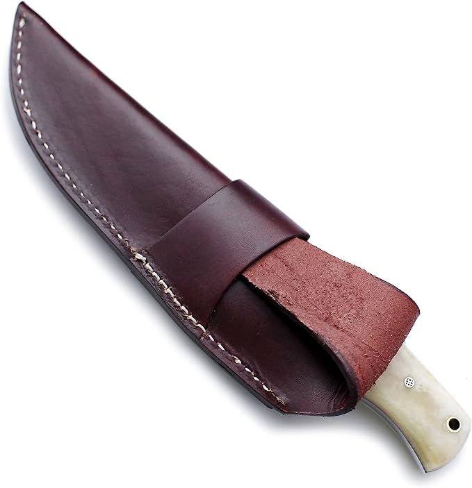 Handmade Damascus Steel Knife for Hunting,Survival,Camping,Bushcraft and Fishing Fixed Blade Dagger with Drop point Full Tang Micarta Handle, Leather Sheath - WKD-791