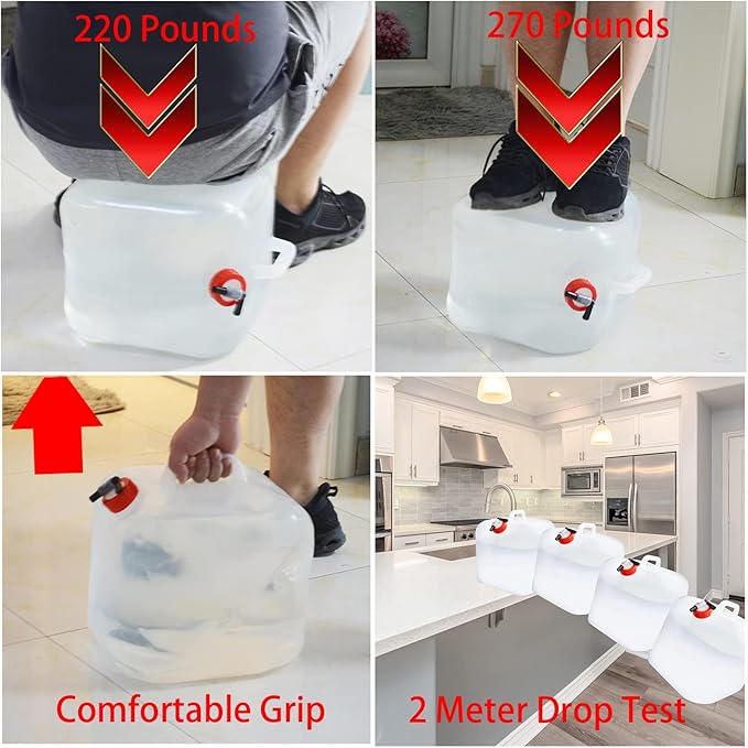 42Gallon Water Storage Container, 8PCS x 5.3Gal/20L, Emergency Water Jug Bags with Spigot, Collapsible Water Containers, BPA-Free Water Bottle Survival Kit for Outdoor Fishing, Camping, Hiking