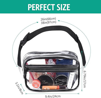 ORIA Clear Fanny Pack, Stadium Approved Waist Pack for Women Men, Waterproof Clear Waist Bag, Transparent Adjustable Belt Bag for Sports, Travel, Beach
