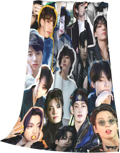 Jung Kook Blanket 60"X80" Soft and Comfortable Warm Fleece Throw Full Picture of Idol Group Blankets Yoga Blankets Beach Blanket Picnic Blankets Gift for Dorm Room Decor Sofa Bed Camping Travel