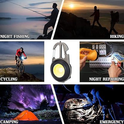 Cob Mini Flashlight Keychain Light, 500 Lumens Bright Rechargeable, Small Multi-Function Work Light, 7 Modes Portable Pocket Light Battery Display Bottle Opener for Camping Emergency Lighting