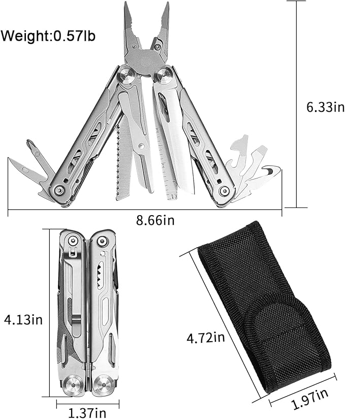 Multitool Pliers, 18-in-1 Portable Multi Tool with Pliers and Wire Cutter Stainless Steel Foldable Multitools for Survival,Camping,Exploring with Black sheath