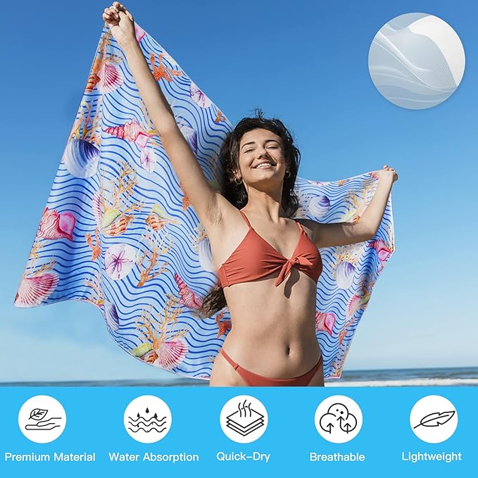 Microfiber Sand-Free Beach Towel 72"x36",Extra Large Lightweight Super Absorbent Thin Fast Drying Towels for Swimming Outdoor Hiking Yoga Girls Women Adults(Red Shell)