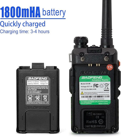 BaoFeng UV-5R Handheld Ham Radio with Extra 1800mAh Battery and Greaval GV-771 High Gain Antenna, Dual Band Two Way Radio includes Full Kit (Black)