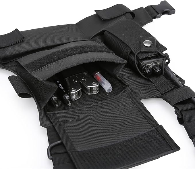 Chest Bag Vest Rig For Two Way Radio Walkie Talkie Universal Hands Freely Front Chest Pack Radio Holster With Phone Holder Hiphop Harness Bag (Coal)