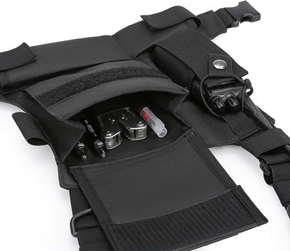 Chest Bag Vest Rig For Two Way Radio Walkie Talkie Universal Hands Freely Front Chest Pack Radio Holster With Phone Holder Hiphop Harness Bag (Coal)