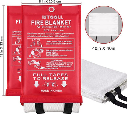 Fire Blanket for Home, Fiberglass Emergency Fire Blanket for Kitchen Suppression Flame Retardant Blankets for House, School, Fireplace, Camping, Grill, Car, BBQ, Warehouse