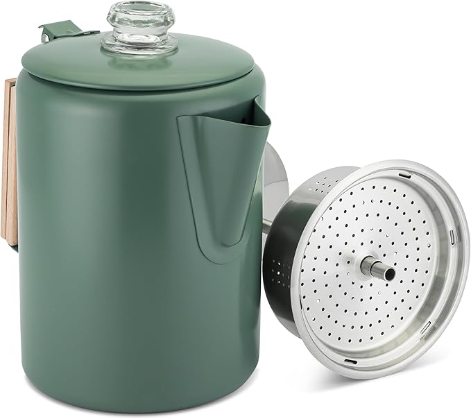 COLETTI Bozeman Camping Coffee Pot — Camping Coffee Makers, Coffee Percolator – America's Sleekest Percolator – NO Aluminum or Plastic (Camp Green)