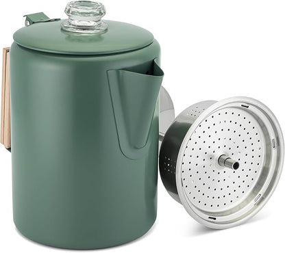 COLETTI Bozeman Camping Coffee Pot — Camping Coffee Makers, Coffee Percolator – America's Sleekest Percolator – NO Aluminum or Plastic (Camp Green)